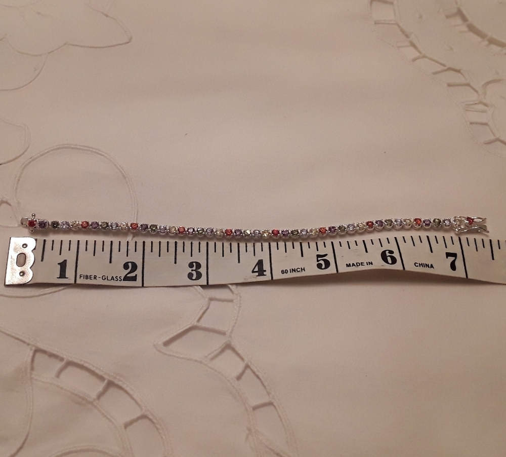 VTG 925 STERLING MULTI-GEMSTONE TENNIS BRACELET 7" - Picture 5 of 16